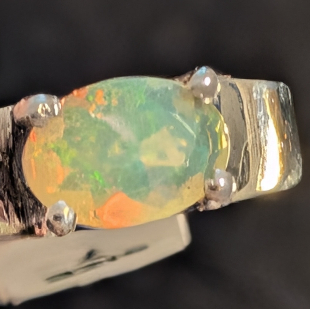 Genuine Natural Ethiopian Opal Sterling Silver Ring Solid Sterling Silver Size 7 - Picture 8 of 9
